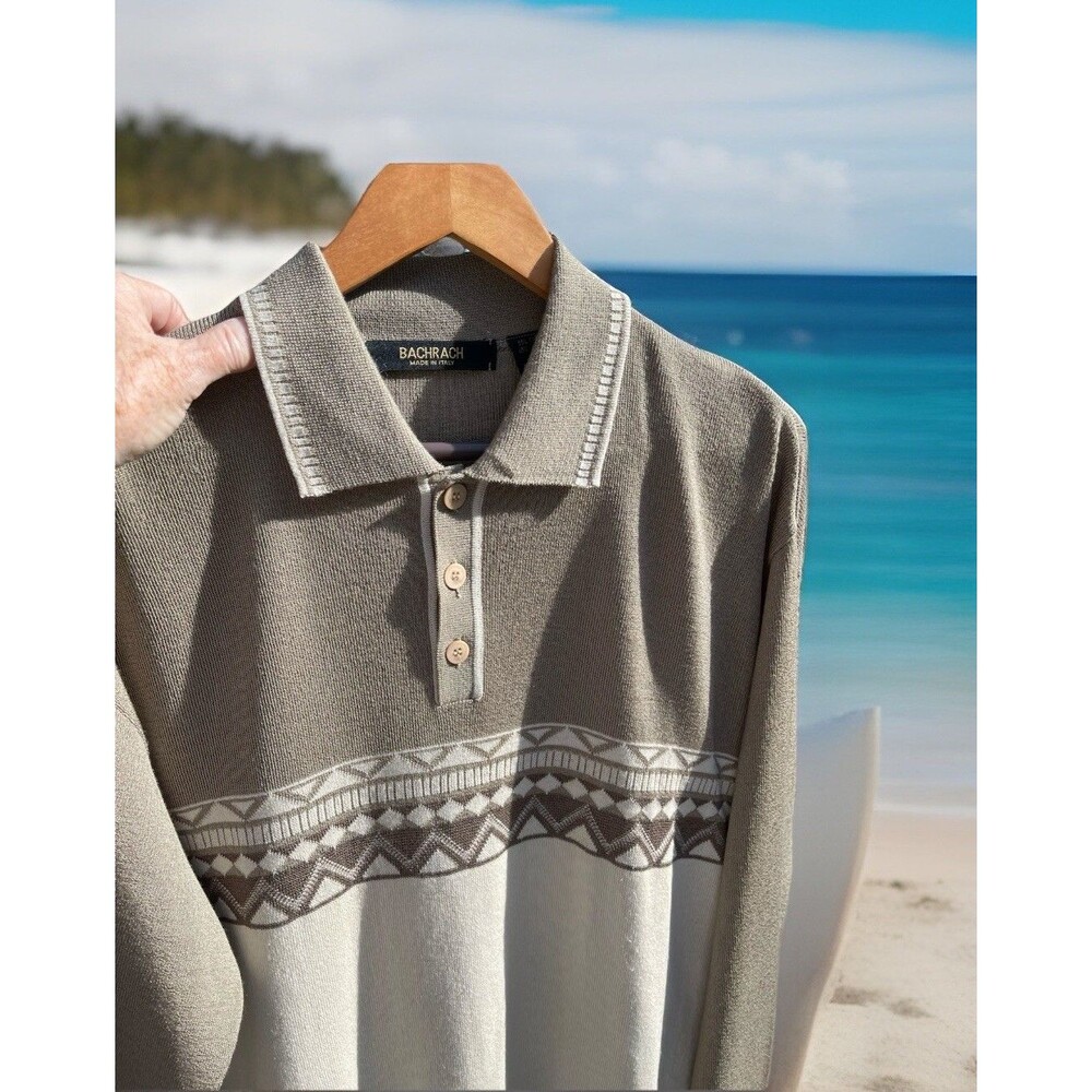Bachrach Qtr Button Pullover Knit Sweater Classic Money Made in Italy Men Medium